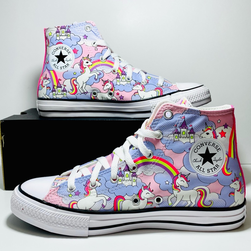 Converse CTAS Neon Unicorn Print Pink Yellow Purple High Tops Sneaker New